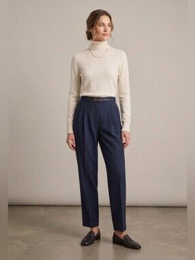 VTG LORRY G Navy Tailored Pleated Pants 90's Wool Office Classic Minimalist Chic